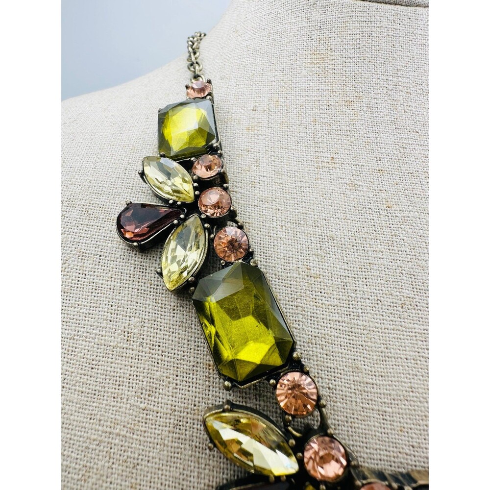 Cookie Lee Green Rhinestone Statement Necklace 21” - image 6